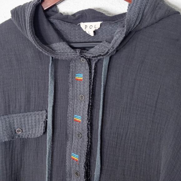 POL Women's Hoodie Slouchy Washed Black Artisanal Patchwork Texturecore Size L - Picture 3 of 8